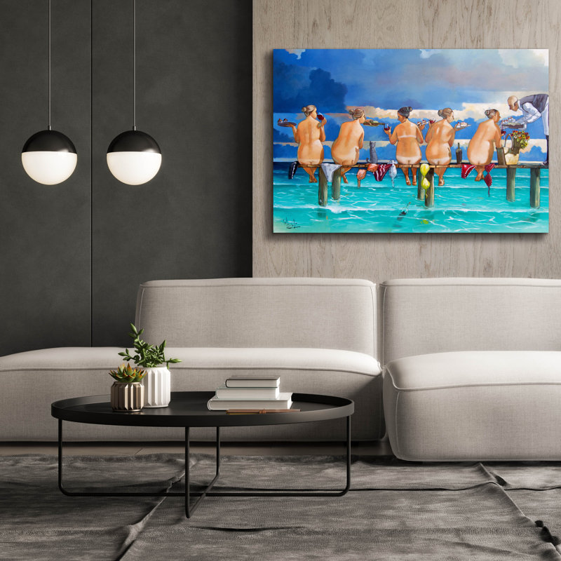 «Wine On The Jetty» par Ronald West, art mural sur toile, H 40 po x l 60 po x P 1,5 po