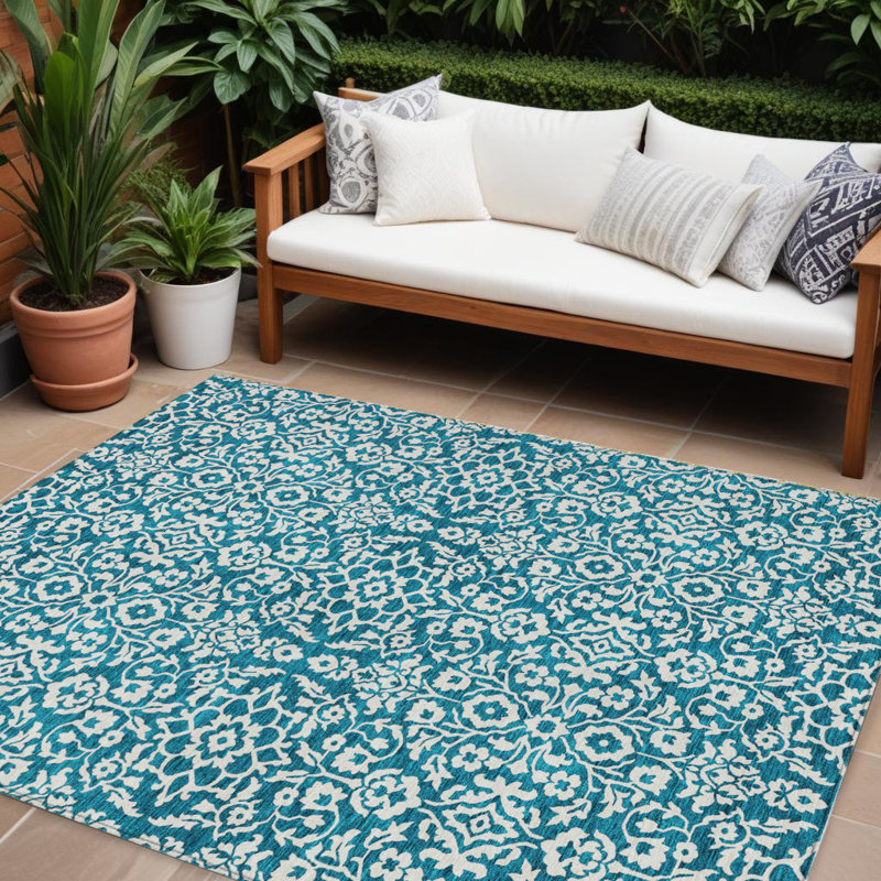 Tapis lavable intérieur / extérieur bleu sarcelle 10 pi x 14 pi bleu sarcelle