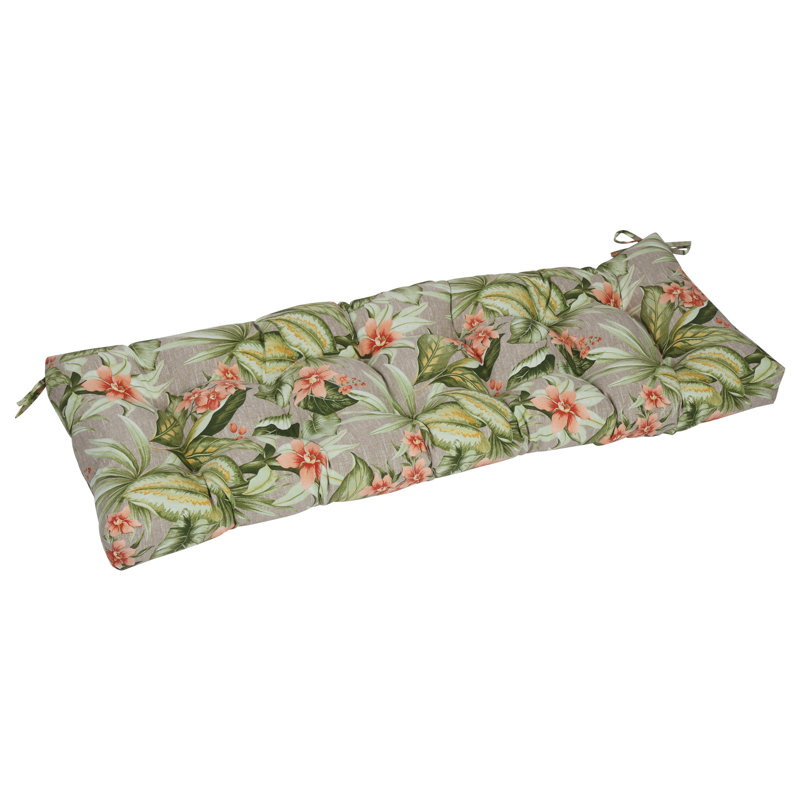 Tufted Outdoor Bench Cushion, 55" W x 19" D, Tan/Pink/Tahiti Sunrise Floral