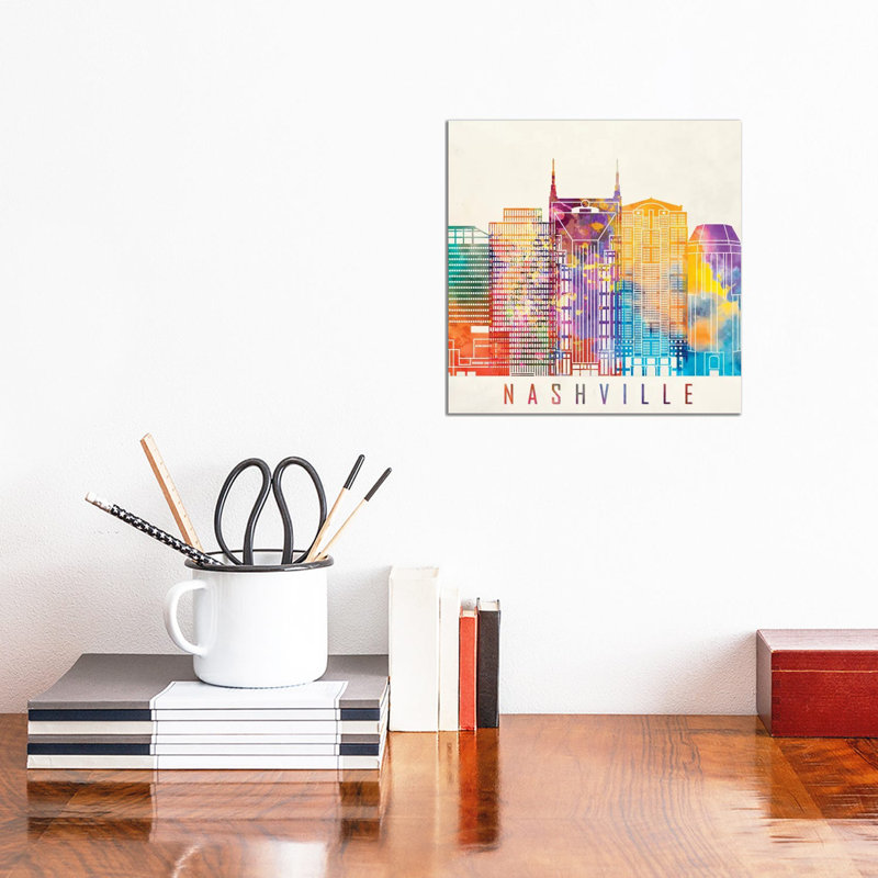 Nashville Landmarks Watercolour by Paul Rommer - Wrapped Canvas Painting, 30.48cm H x 30.48cm W x 1.91cm D