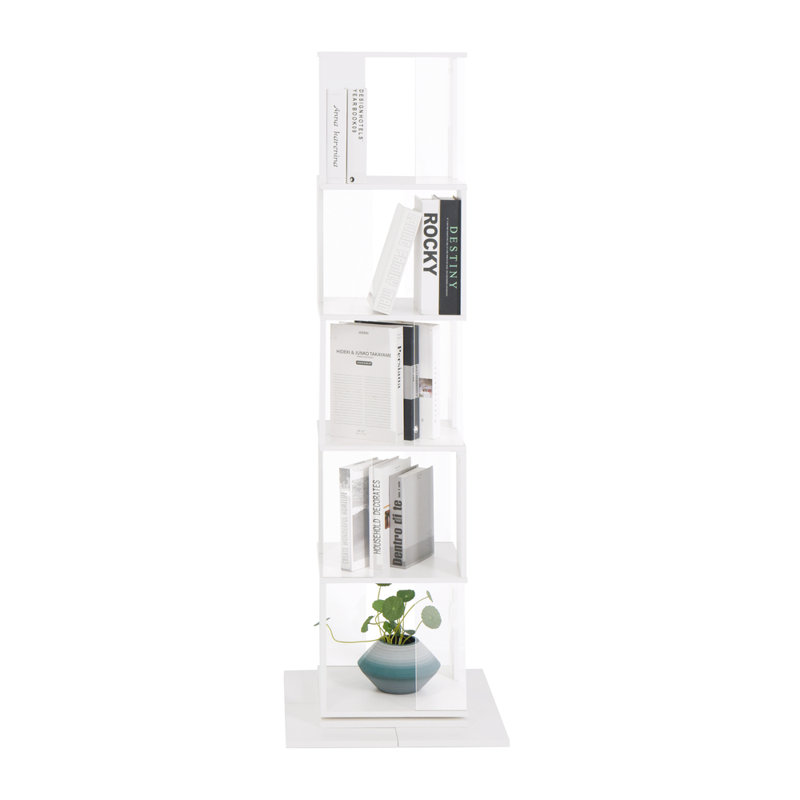 5-tier 360° Rotating Bookshelf With Wood Veneer & Acrylic Shelves – Anti-toppling Base For Home & Students