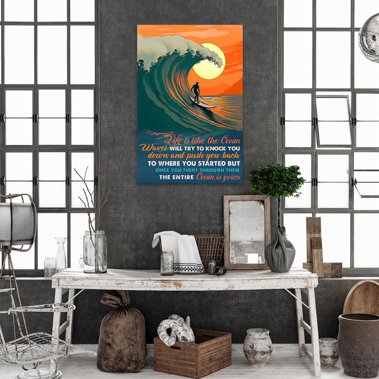 Surfing Life Is Like The Ocean - 1 Piece Rectangle Surfing Life Is Like The Ocean - 1 Piece Rectangle Graphic Art Print On Wrapped Canvas Trinx Size