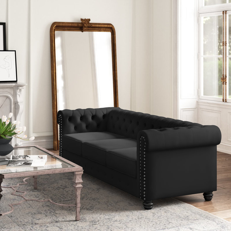 Canapé à accoudoirs arrondis 80 po Leite, Velours noir