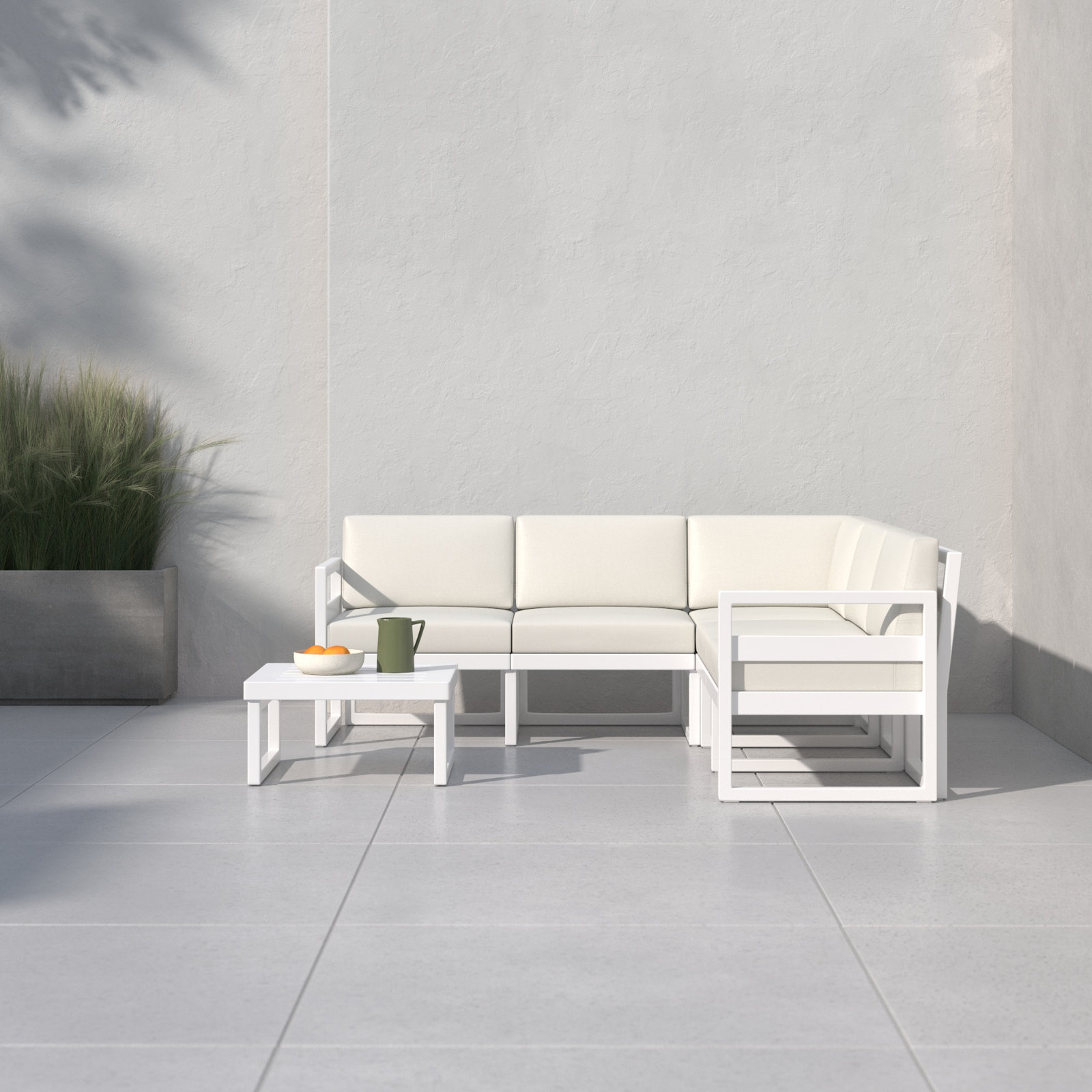 Lane 5 - Person Modular Patio Conversation Set with Cushions, White, Natural