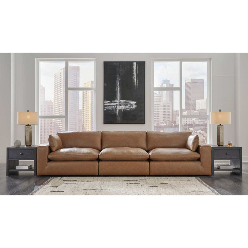Emilia Caramel Leather 2pc Modular Sectional Loveseat, 36" H x 138" W x 41" D, 3