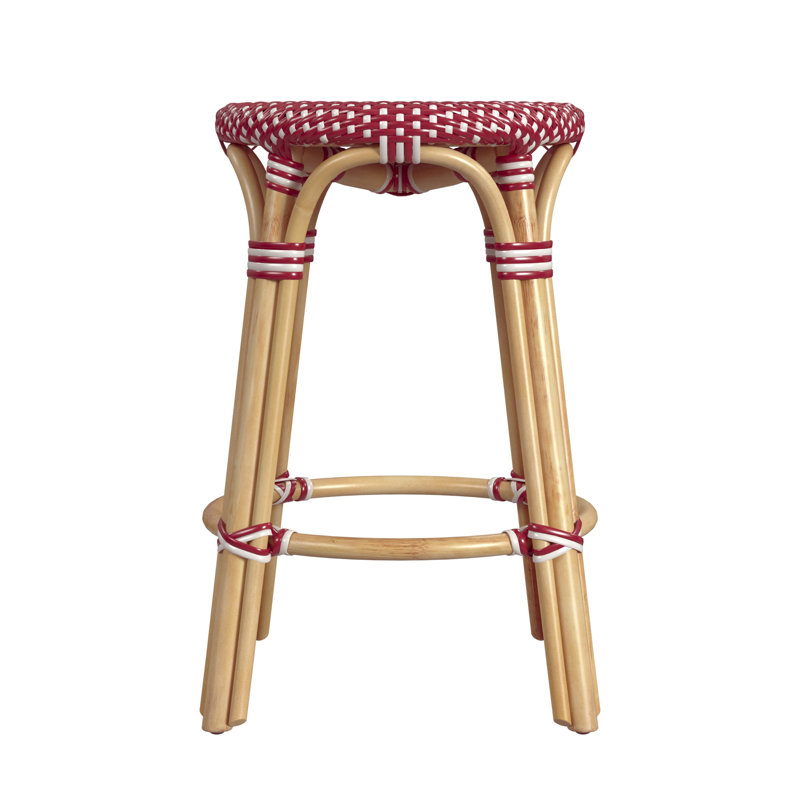 Tobias Rattan Bar Stool & Counter Stool, Red/White Dot/Natural Rattan Frame, Counter Stool (24" Seat Height)