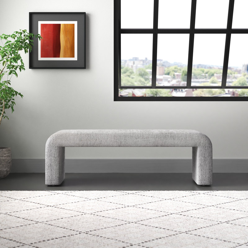 Banc rembourré mortrick, Microsuède gris Gwen, H 19 po x l 60 po x P 18 po