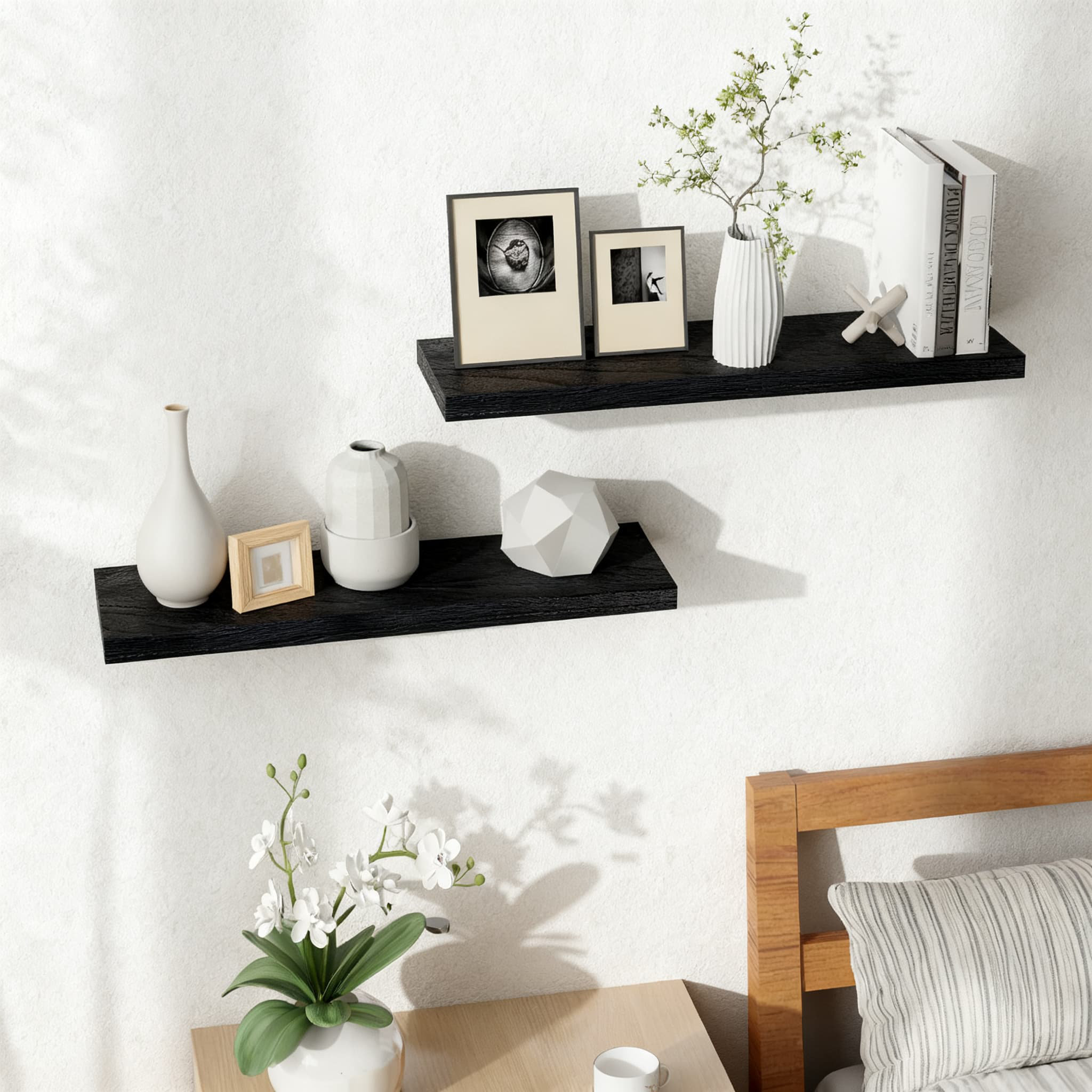 Latitude Run® Set Of 2 Floating Wood Shelves With Invisible Mounting ...