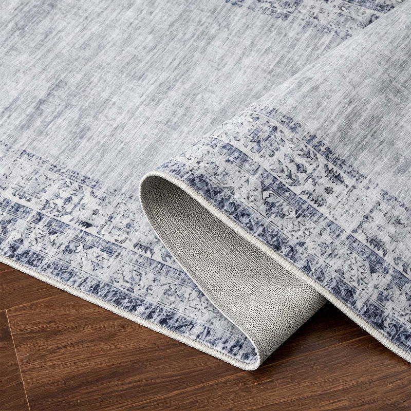 Tapis rétro à bord vieilli avec envers antidérapant, Light blue, 9*12ft