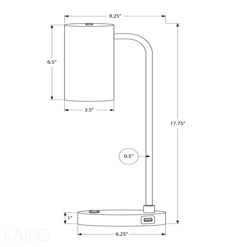 Lighting, H 18 po, lampe de table, port USB inclus, métal gris, abat-jour gris, moderne