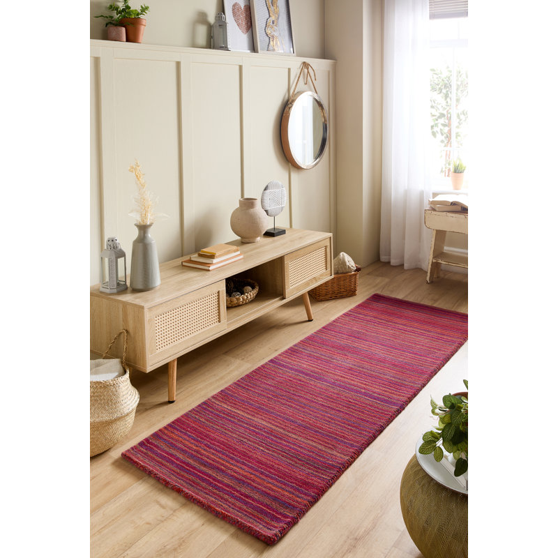 Densel Striped Wool Hand Woven Area Rug, Runner 67 x 200cm