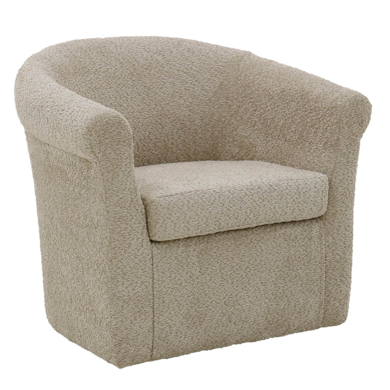 Anstett Upholstered Swivel Barrel Chair, Cream Polyester Blend