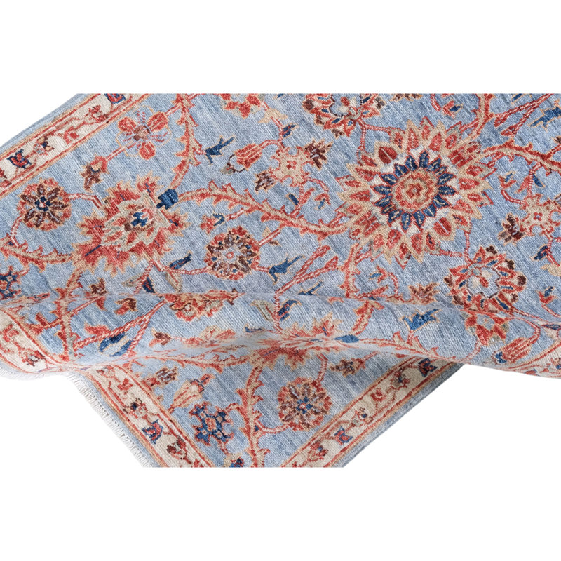 Tapis bleu et beige noué à la main de haute qualité