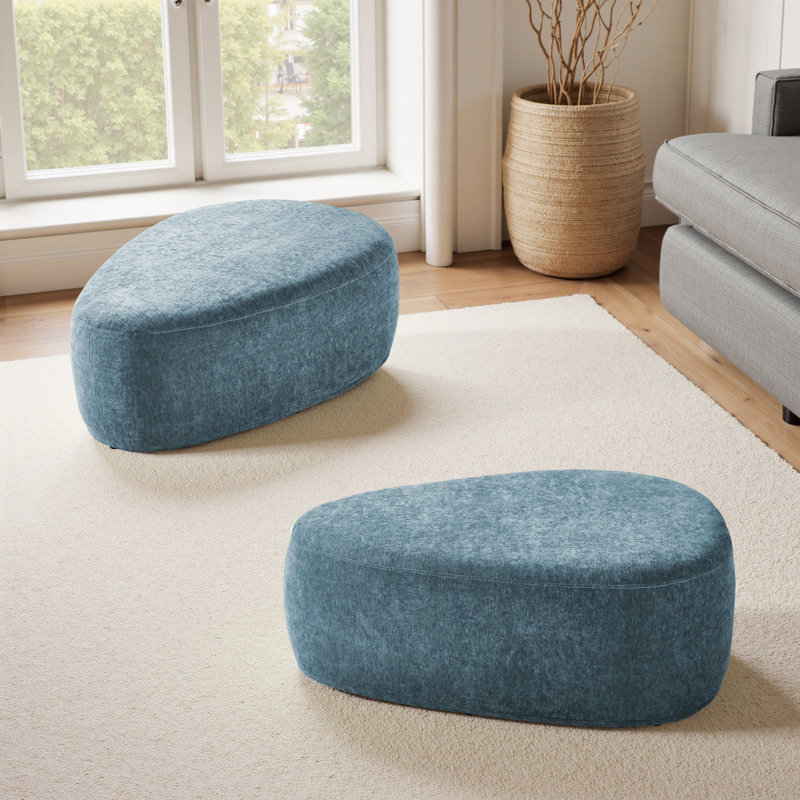 Adna 111.3Cm Wide Triangle Footstool Ottoman, Blue