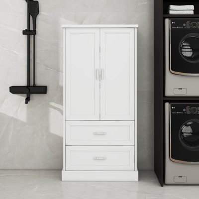 Grande armoire de rangement pour salle de bain avec deux portes et deux tiroirs, avec tablette réglable