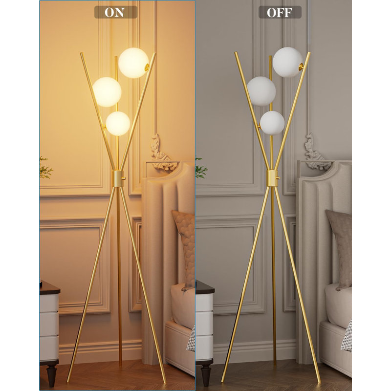 Dimmable Tripod Floor Lamp With 3 Warm White Bulbs, Mid-Century Modern Standing Lamp For Living Room, Bedroom, And Office