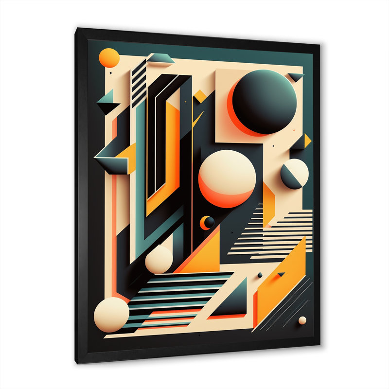 «Retro Elementary Geometrics I», reproduction sur toile encadrée, Noir, L 12 po x H 20 po