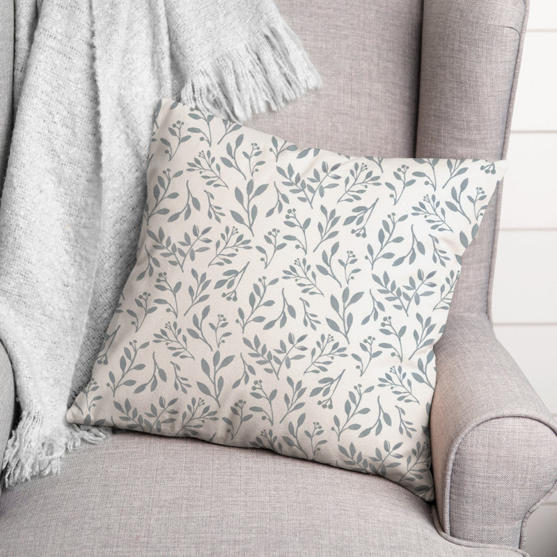 Blue and White Floral Reversible Square Throw Pillow