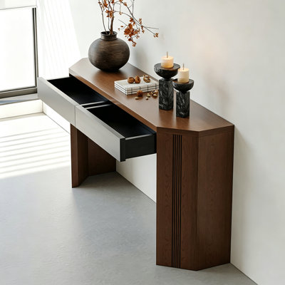 Mid‑Century Solid Pine Wood Console Table