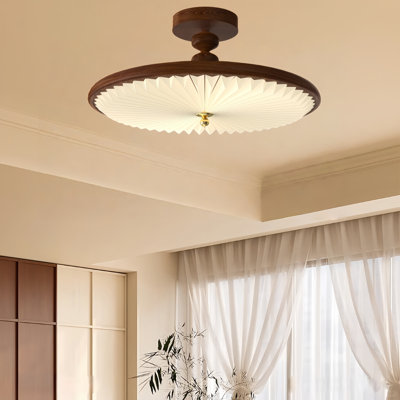 1 - Light LED Pendant Dimmable Dome Pendant Light Single Modern Pleated Walnut Chandelier