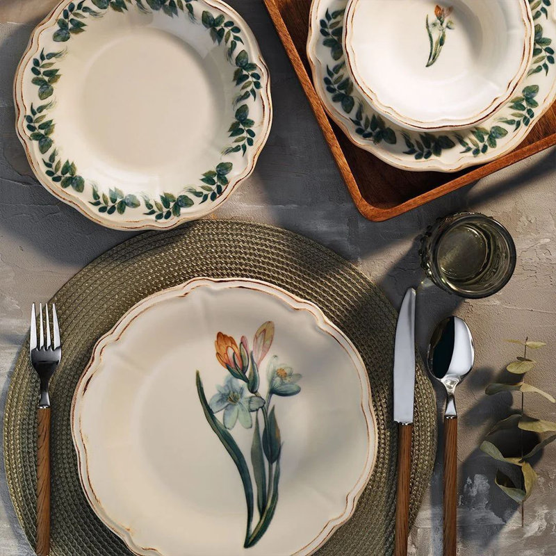 Service de table (18 pièces), Blanc/vert