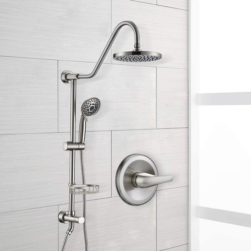 Shower Head With Handheld Shower System With 8" Rain Shower Head (Rough-In Valve Included), Brushed Nickel