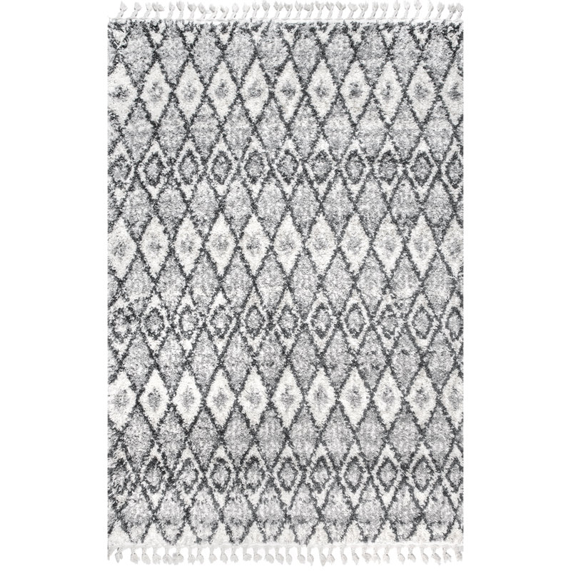 Tapis gris à motif géométrique Zeke, Rectangle 4 pi x 6 pi 8 po