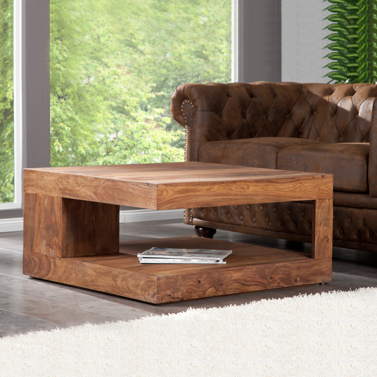 Theirry Solid Wood Floor Shelf Coffee Table with Storage