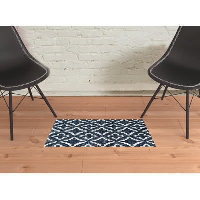 2' X 3' Navy Blue Moroccan Machine Tufted Area Rug With UV Protection