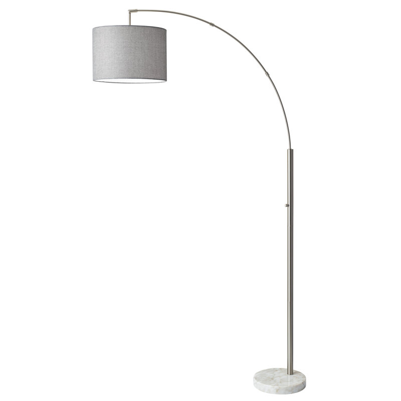 Roger 187 H cm Arched Floor Lamp, Brushed Steel Base/Gray Shade