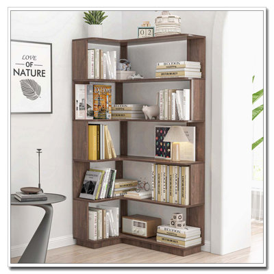 Freestanding L-Shaped Corner Bookshelf