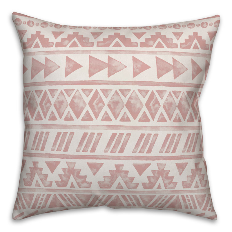  Coussin décoratif à motif tribal Watercolor, 18 po x 18 po, Rosé