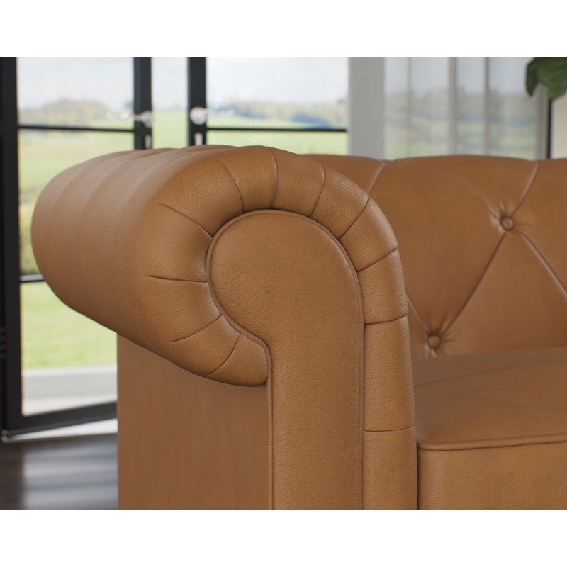 Melrose 3 Seater Leather Sofa, Saddle, Washed Oak