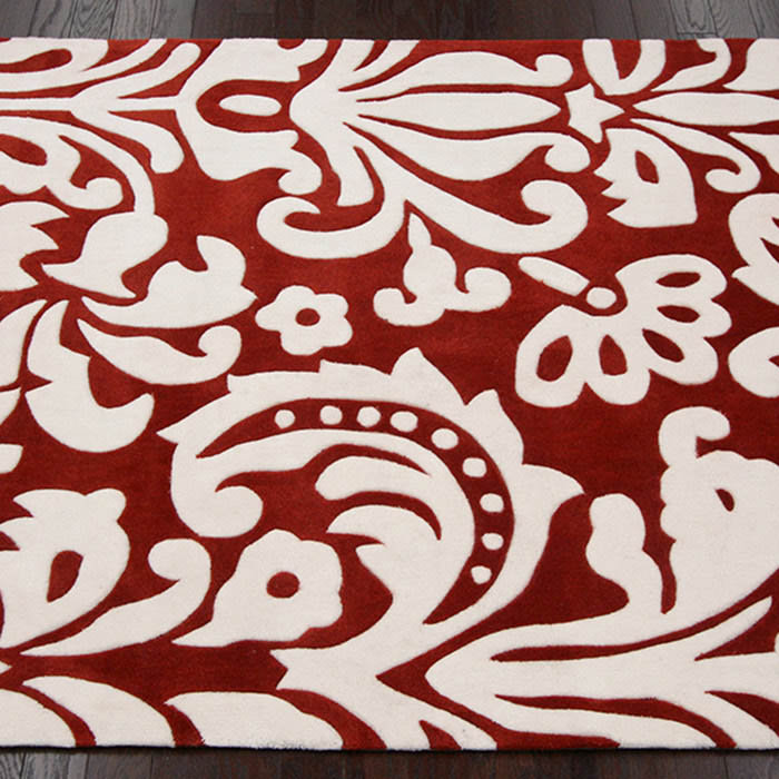 Tapis rouge touffeté à la main Falynne, 7 pi 6 po x 9 pi 6 po