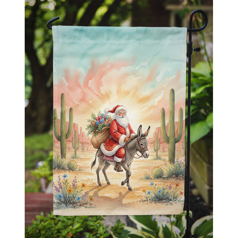 Père Noël sur un drapeau de jardin de Noël Burro, Taille du jardin, Santa Riding a Burro