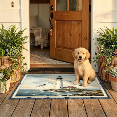  Non-Slip Indoor Outdoor Door Mat, 16"x24",Lighthouse Seagull Ocean