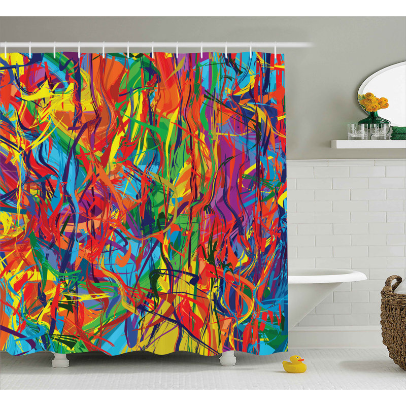 Abstract Shower Curtain with Hooks Included, 75" H x 69" W