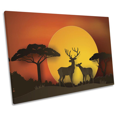 Deer Stag Sunset Forest Modern - Wrapped Canvas Art Prints