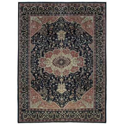 Hand-Knotted High-Quality Black and Rust Area Rug
