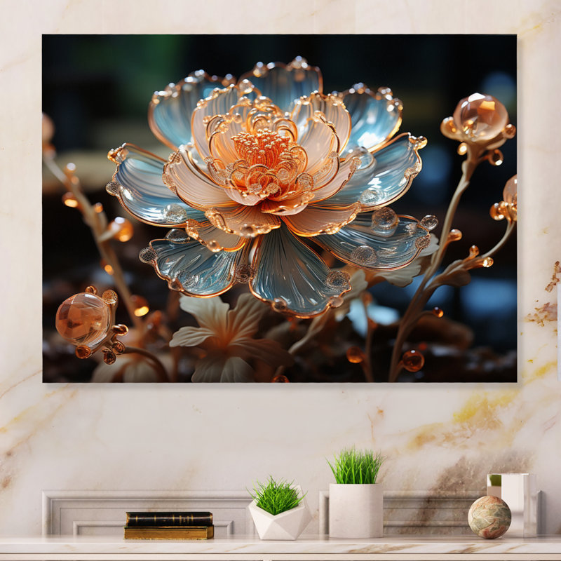 Peach Flower Crystal I - Assorted Bouquets Metal Wall Decor, 12" H x 20" W x 1" D
