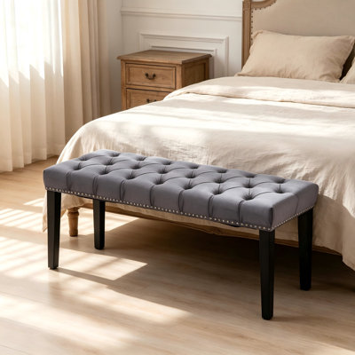 Repose-pieds capitonné, banc de salle à manger et tabouret en velours Heng Ming - Siège d'appoint pour salon, chambre et salon, gris foncé