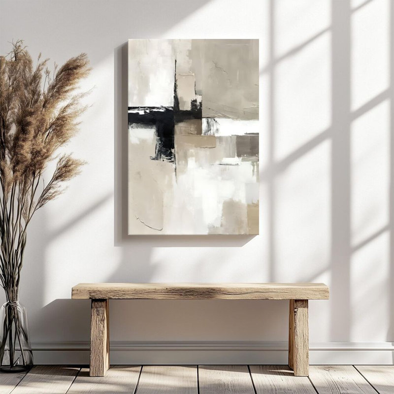 Art mural sur toile encadré en 2 dimensions en 1 pi, composition géométrique abstraite, blocs noir et blanc et gris, impression sur toile de style minimaliste moderne, décoration murale, cadeau idéal, prêt à accrocher