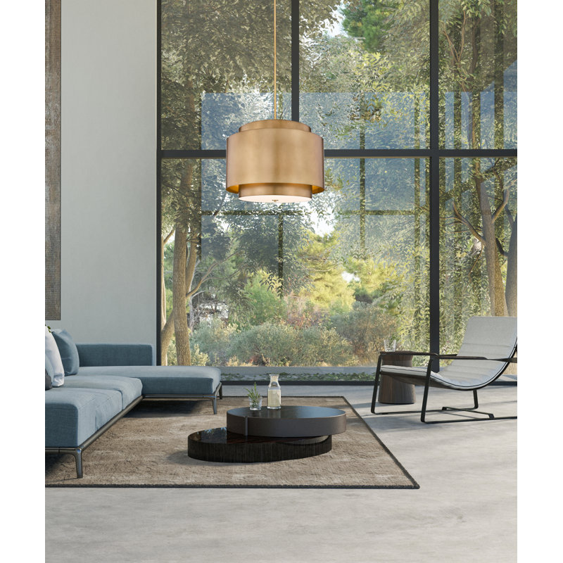 Luminaire suspendu tambour 4 lumières, Laiton frotté