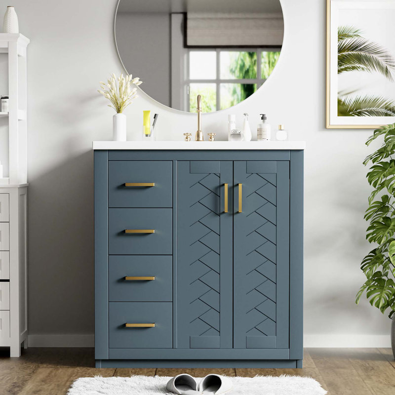Meuble-lavabo autoportant de haute qualité avec rangement abondant et fabrication durable, Bleu