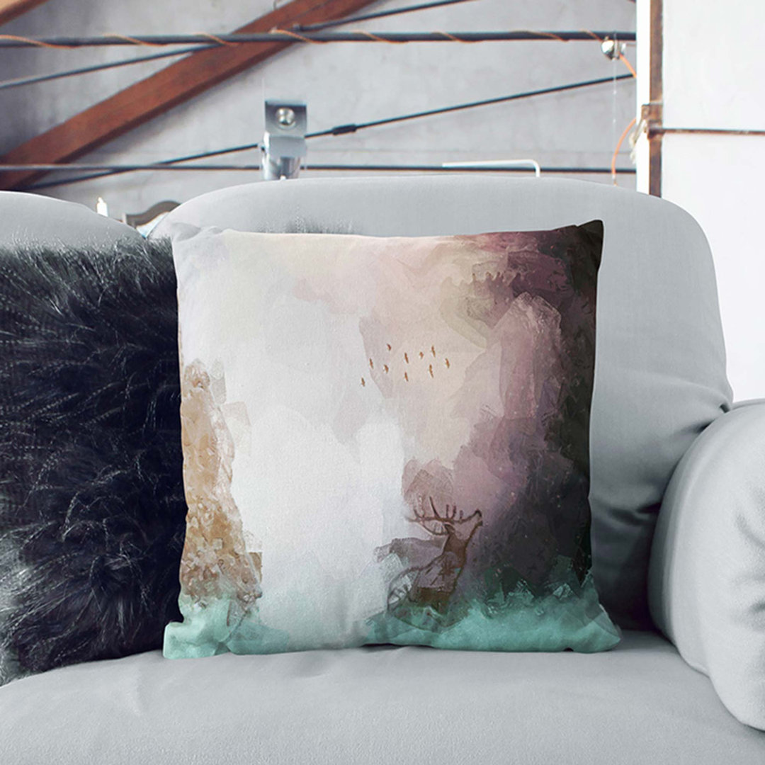 Birds Above a Stag Abstract Cushion with Filling