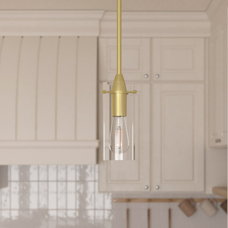 Luminaire suspendu cylindrique à 1 lumière Angelina, Satin Brass, Small Shade, Clear