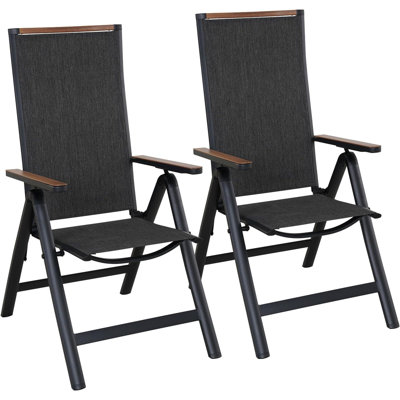 Ensemble de 2 chaises de jardin pliantes en aluminium avec accoudoirs, dossier haut réglable à 6 positions et siège en filet respirant - noir