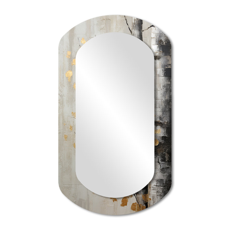 Kevin Tree Whispers of Grey and Gold - miroir mural asymétrique monochrome unique, miroir cylindrique traditionnel, impression sur métal