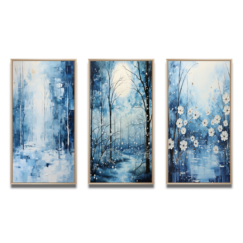 «Snow Winters Solitude II», 3 pièces sur toile, Cadre naturel flottant, H 40 po x l 60 po