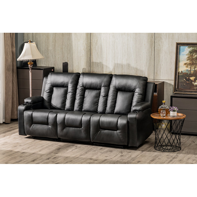Recliner Sofa Set, Manual Reclining Chair Loveseats with Cup Holders, Chanah Bonded Leather Recliner Sofa Home Theater Seating Suitable for Living Room Furniture